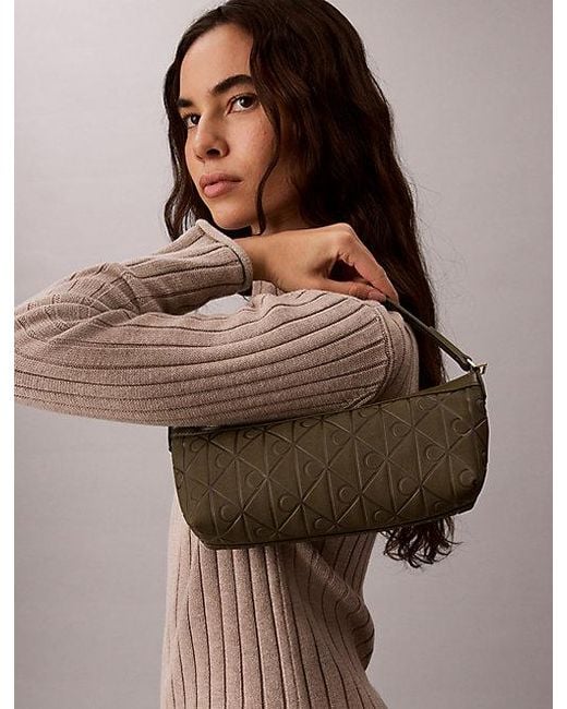 Calvin Klein Brown Allover Emblem Logo Long Shoulder Bag