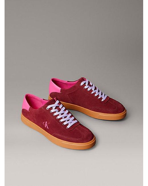 Calvin Klein Red Suede Signature Logo Trainers