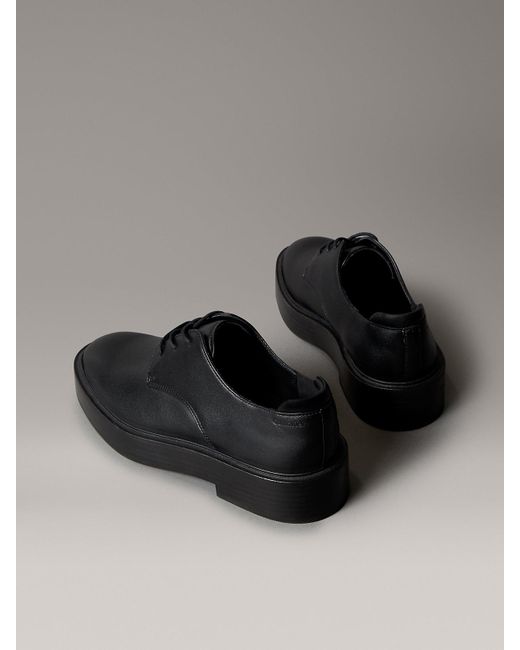 Calvin Klein Black Leather Stacked Heel Lace-Up Shoes