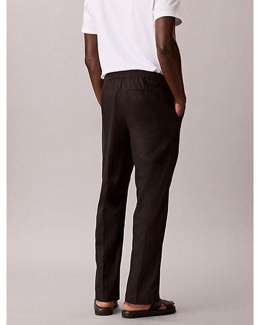 Calvin Klein Black Linen Cotton Drawstring Trousers for men