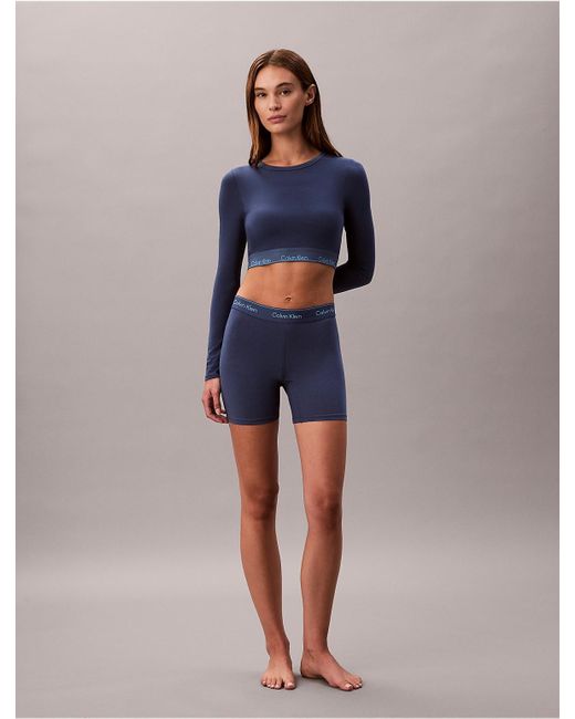 Calvin Klein Blue Icon Cotton Modal Lightly Lined Long Sleeve Tee Bralette