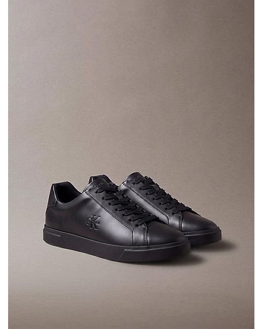 Calvin Klein Gray Leather Signature Logo Trainers for men