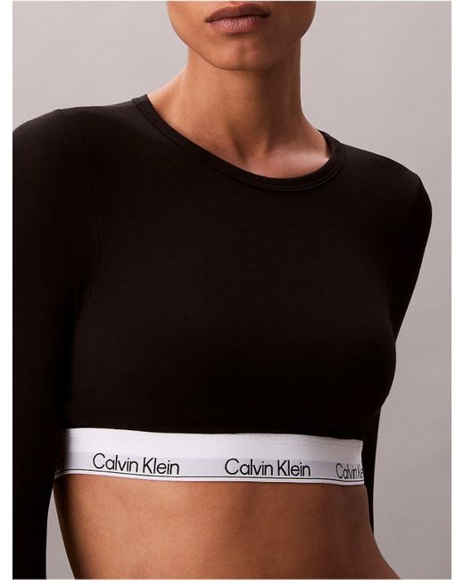 Calvin Klein Black Icon Cotton Modal Lightly Lined Long Sleeve Tee Bralette