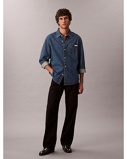 Calvin Klein Klassiek Button-Down Denim Overhemd in het Blue voor heren
