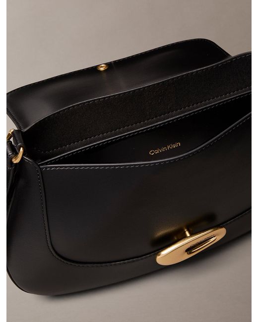 Calvin Klein Black Engraved Medium Flap Crossbody Bag