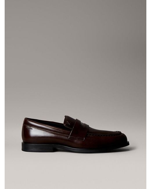 Calvin Klein Gray Leather Airfit Cushioned Penny Loafers for men