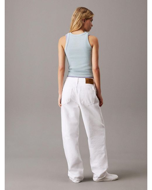 Canotta Slim A Costine Con Monogramma di Calvin Klein in Blue