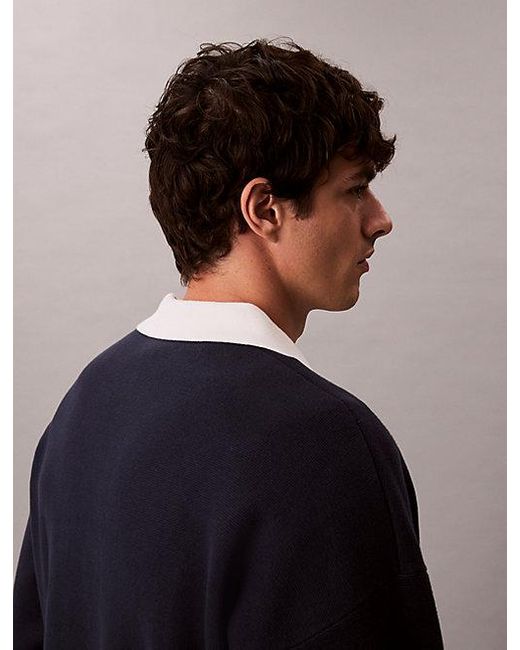 Calvin Klein Black Jeans Cotton Relaxed Johnny Collar Sweater for men
