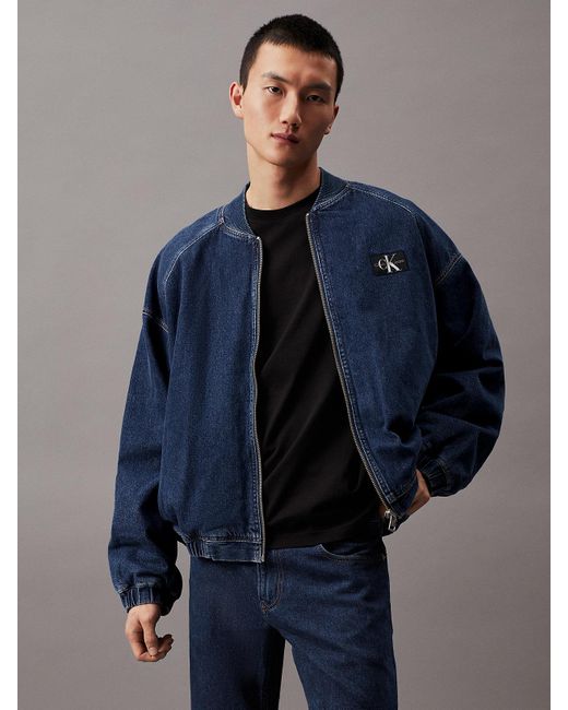 Calvin Klein Blue Unisex Denim Bomber Jacket