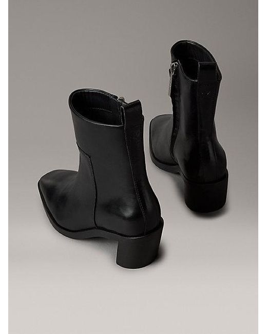 Calvin Klein Black Jeans Leather Ankle Zip Cowboy Boots