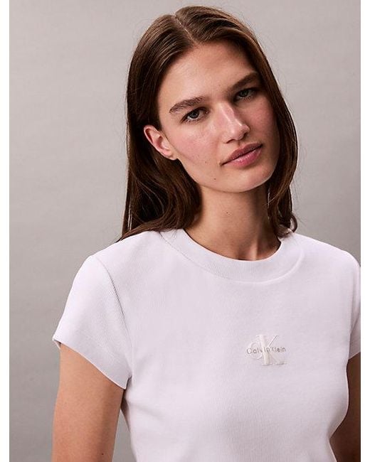 Calvin Klein White Jeans Slim Ribbed Cotton Logo T-Shirt
