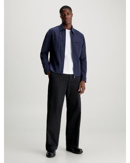 Calvin Klein Blue Crinkle Nylon Shirt Jacket for men