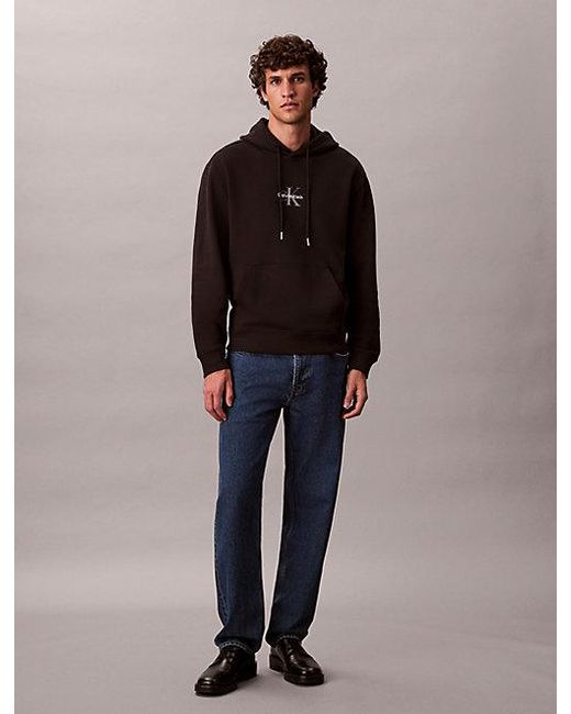 Calvin Klein Blue Jeans Cotton Terry Monogram Hoodie for men