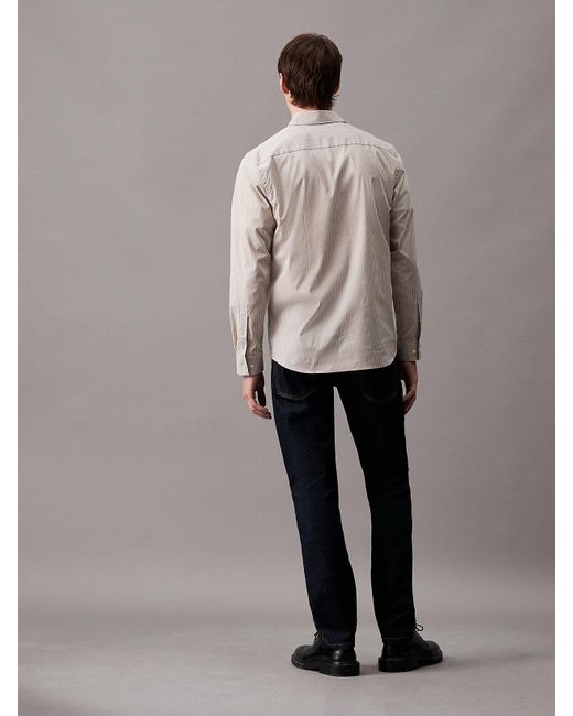 Calvin Klein Gray Poplin Stretch Striped Shirt for men