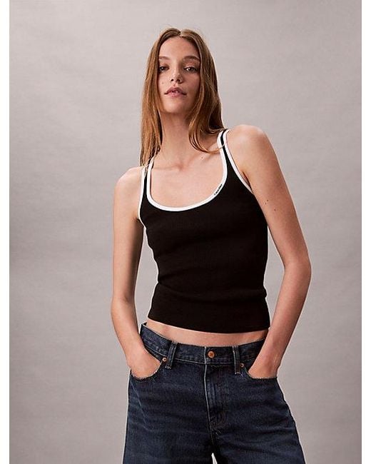 Calvin Klein Black Jeans Contrast Trim Ribbed Tank Top