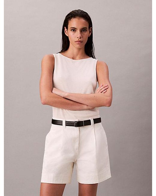 Calvin Klein Natural Pleated Bermuda Shorts