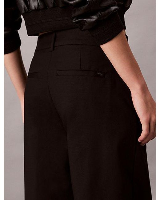 Calvin Klein Black Stretch Chino Pleated Wide Leg Trousers