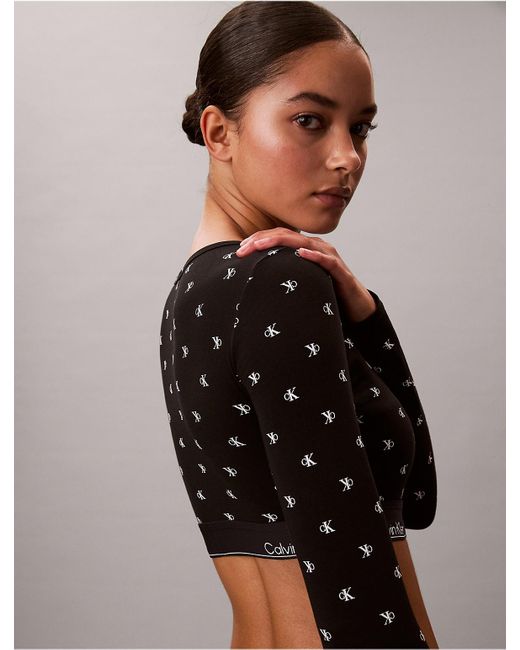 Calvin Klein Black Icon Cotton Modal Lightly Lined Long Sleeve Tee Bralette