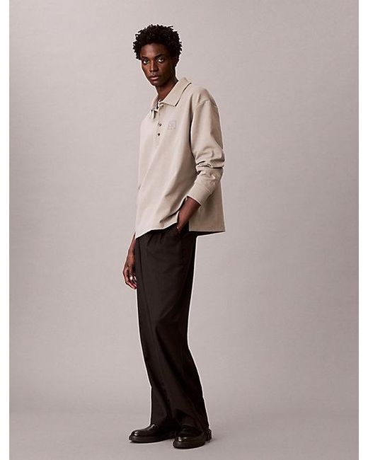 Calvin Klein Brown Long Sleeve Logo Emblem Polo Shirt for men