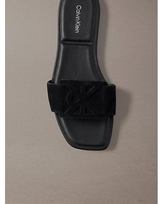 Calvin Klein Gray Ck Provence Suede Square Toe Sandals