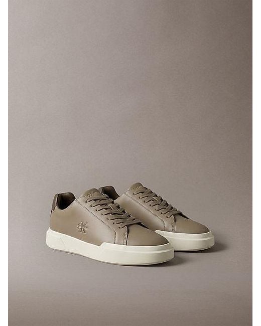 Calvin Klein Gray Jeans Leather Durable Traction Chunky Trainers for men