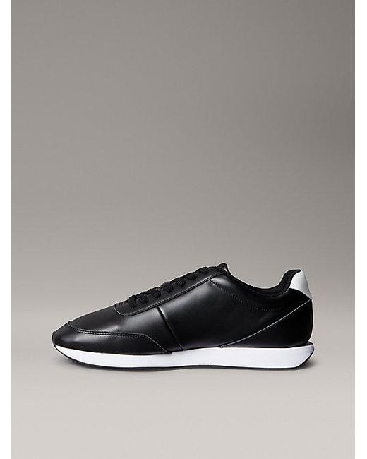Calvin Klein Gray Jeans Leather Signature Logo Runner Trainers for men