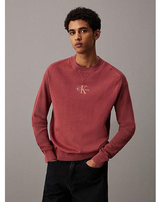 Calvin Klein Trui Met Monogram Van Katoenbreisel in het Rood voor heren Lyst NL