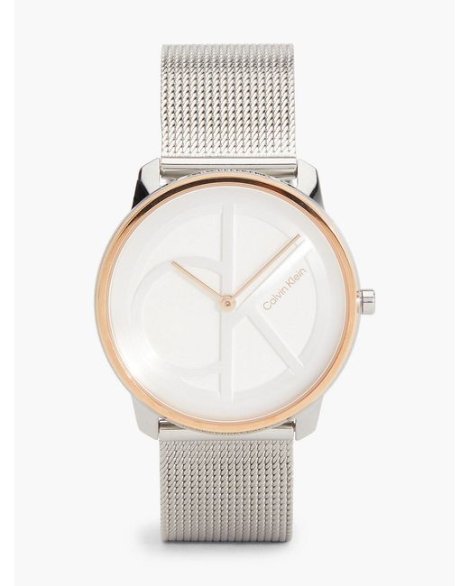 Calvin Klein Gray Monogram Logo Mesh Bracelet Watch