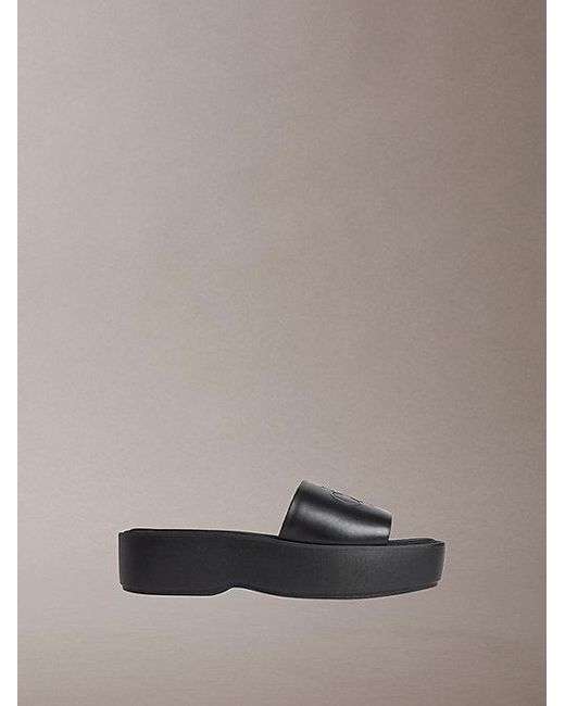 Calvin Klein Gray Amelia Leather Platform Sliders