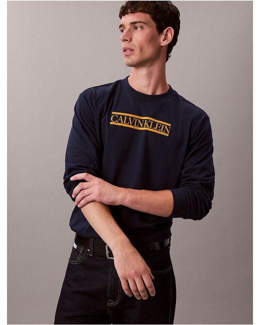 Calvin Klein Blue Calvin Klein Line Logo Graphic Relaxed T-Shirt for men