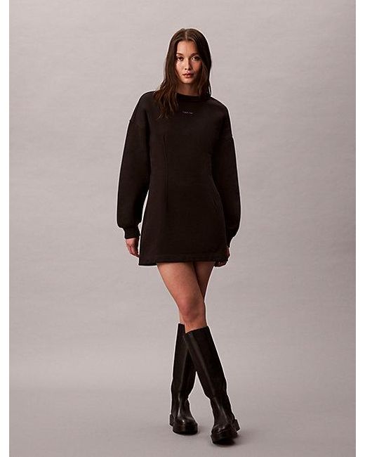 Calvin Klein Black Jeans Cotton Terry Sweatshirt Dress