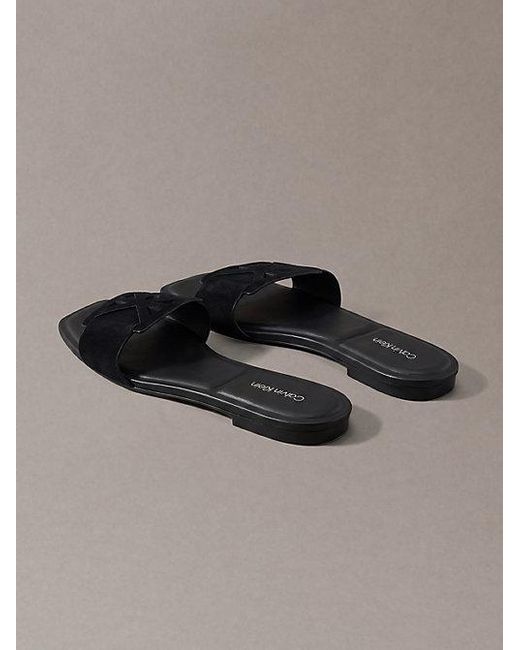 Calvin Klein Gray Ck Provence Suede Square Toe Sandals