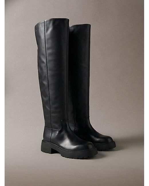 Calvin Klein Black Ck Bold Leather Over The Knee Boots