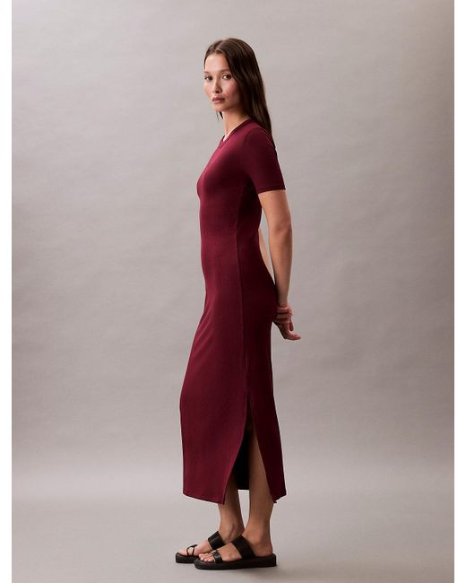 Calvin Klein Red Modal Stretch Rib Midi Dress
