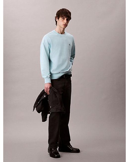 Calvin Klein Relaxed Premium Fleece Sweatshirt in het Blue voor heren