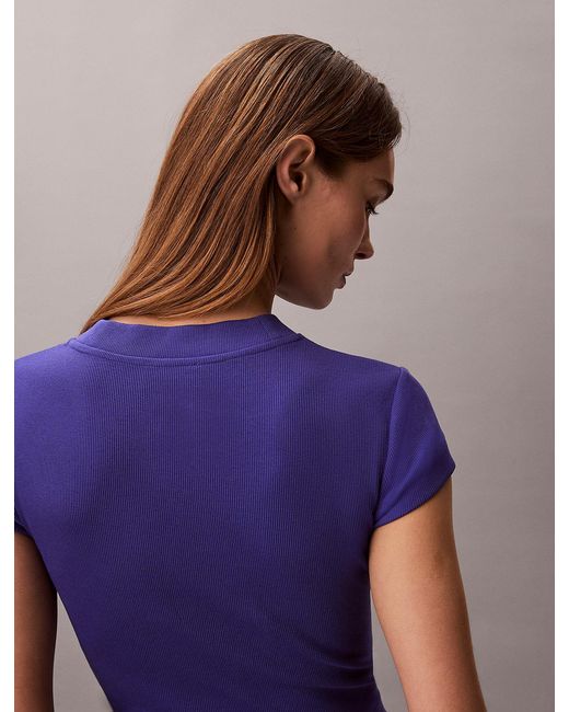 Calvin Klein Purple Slim Ribbed Cotton Logo T-Shirt