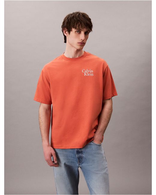 Calvin Klein Orange Calvin Klein Resort Script Logo Graphic Relaxed T-Shirt for men