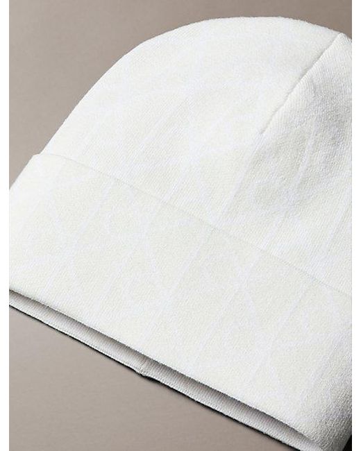 Calvin Klein White Emblem Logo Beanie for men
