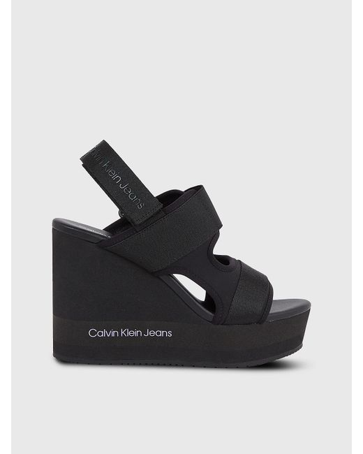Calvin Klein Black Recycled Lycra Platform Wedge Sandals
