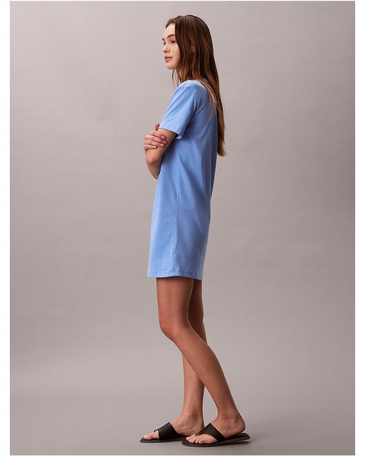 calvin klein t shirt dress Calvin Klein T- Shirt Dress Short Sleeve Teal Spell Out Striped Women's Medium