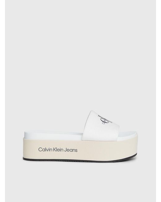 Tongs plateforme en toile Calvin Klein en coloris White