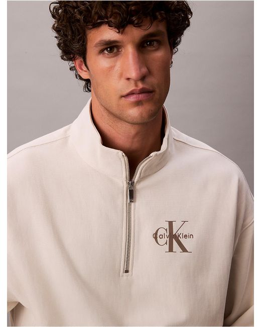 Calvin Klein Natural Calvin Klein Monologo Premium Terry Quarter Zip Sweatshirt for men