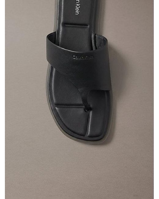 Calvin Klein Gray Carla Leather Square Toe Thong Sandals