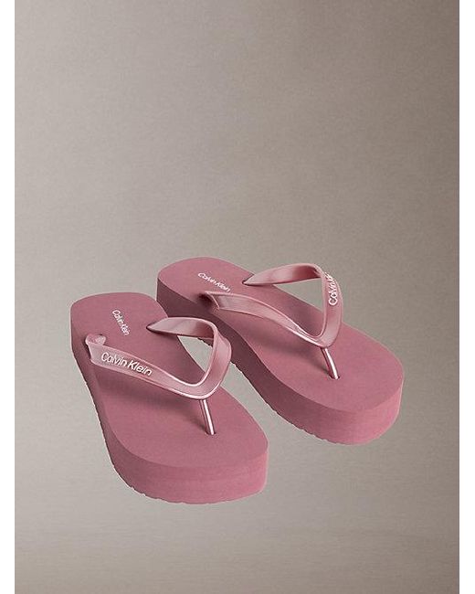 Calvin Klein Pink Pearlised Platform Flip Flops
