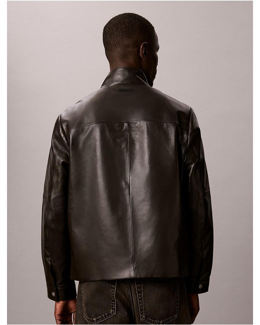 Calvin Klein Brown Lamb Leather Zip Jacket for men