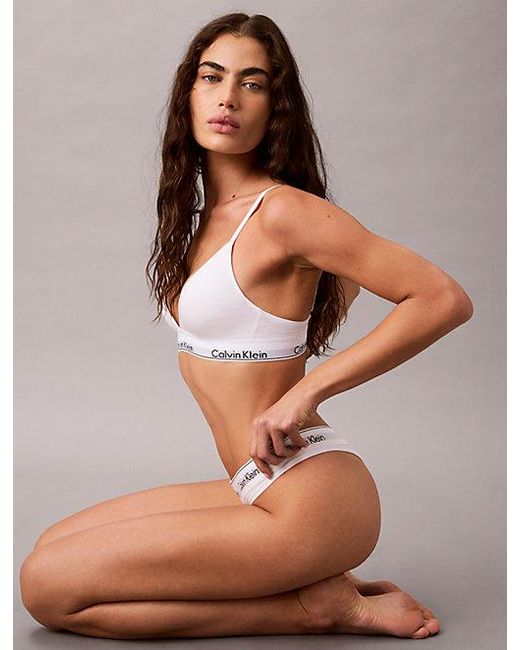 Calvin Klein White Lightly Lined Triangle Bralette Icon Cotton Modal