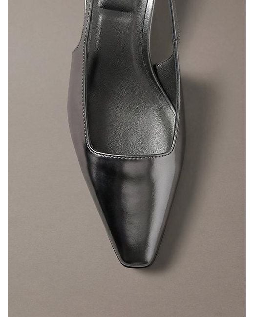 Calvin Klein Gray Metallic Leather Kitten Heel Slingbacks