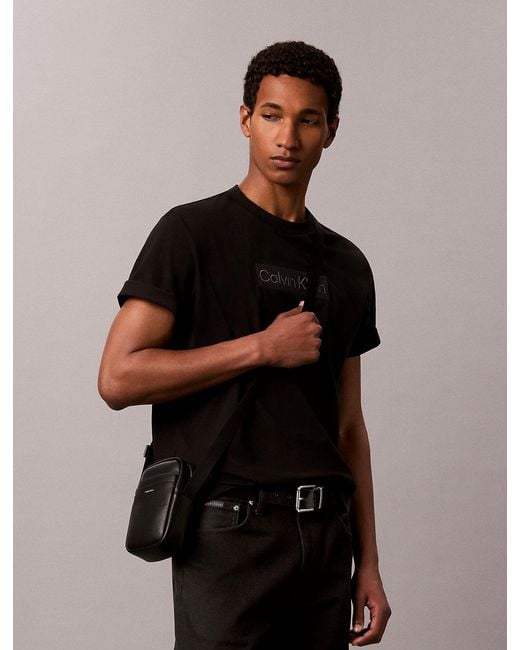 Calvin Klein Black Raised Logo Plaque Slim Reporter Bag for men