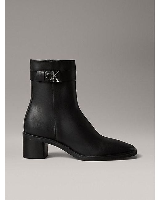 Botines de piel con puntera cuadrada y cremallera Calvin Klein de color Black