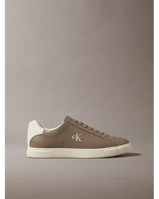Calvin Klein Gray Leather Signature Logo Trainers for men